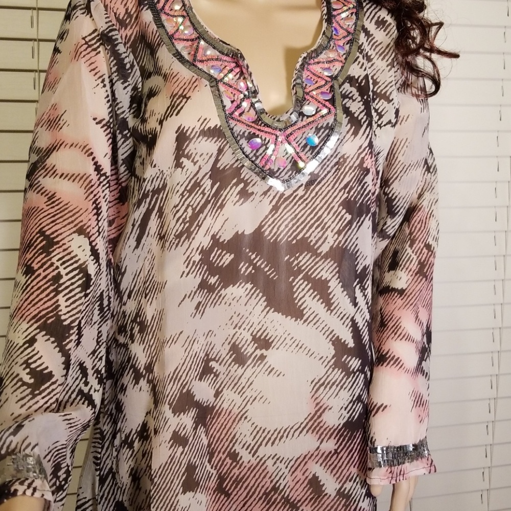 NWT lazy daisy sequined sheer Tunic Sz Sm - Picture 6 of 7